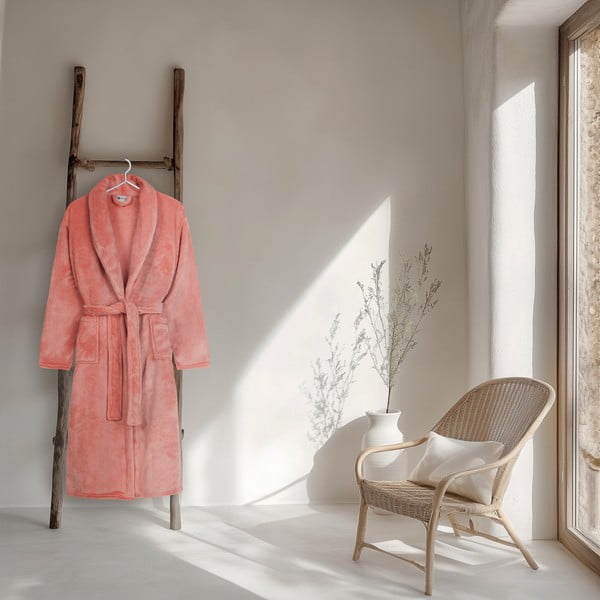 Ružový župan z mikroplyšu veľkosť M/L Polyvelvet – Good Morning-image-1