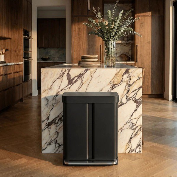 Matne čierny oceľový odpadkový kôš 34+24 l na triedený odpad/pedálový – simplehuman-image-1