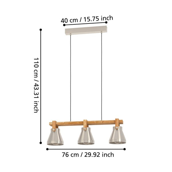 Závesné svietidlo v striebornej a prírodnej farbe s kovovým tienidlom CAWTON – EGLO-image-2