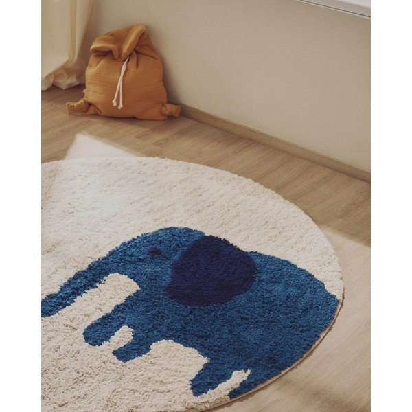 Slonovinový prateľný/ručne tkaný bavlnený detský koberec ø100 cm Tandani – Kave Home-image-1