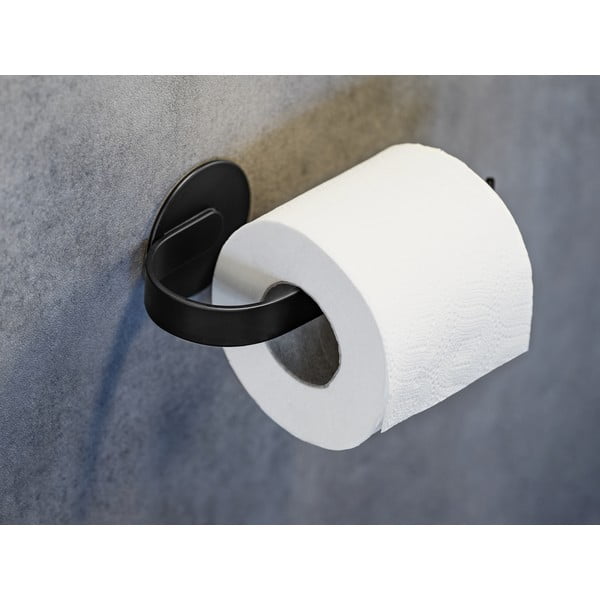 Matne čierny samodržiaci kovový držiak na toaletný papier Bivio – Wenko-image-1