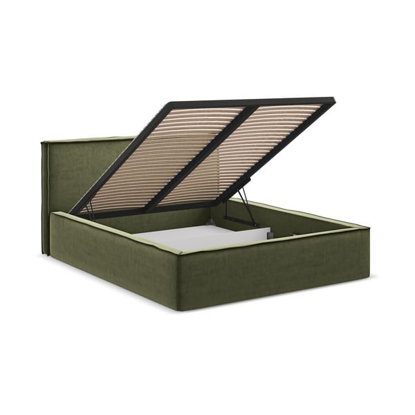 Zelená čalúnená dvojlôžková posteľ s úložným priestorom s roštom 180x200 cm Anani – Makamii-image-2