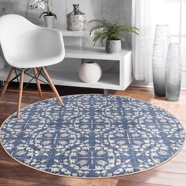 Modrý prateľný okrúhly koberec vhodný pre robotické vysávače ø 120 cm Comfort – Mila Home-image-4