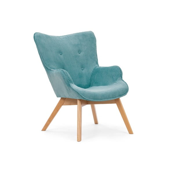 Tyrkysové menčestrové kreslo s podnožkou Niko – Ropez-image-4