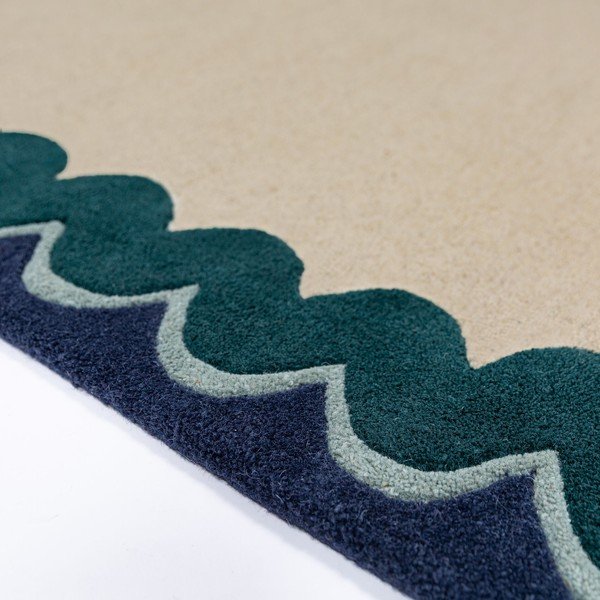 Ručne tkaný vlnený behúň v prírodnej farbe/zelenomodrý 80x230 cm Wiggle Wool – Flair Rugs-image-3