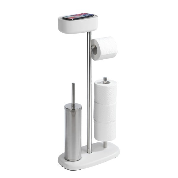 Biely/v striebornej farbe stojan na toaletný papier so štetkou z nehrdzavejúcej ocele Rivazza – Wenko-image-4
