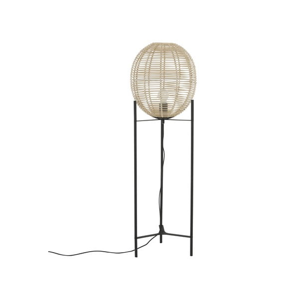 Čierna stojacia lampa s ratanovým tienidlom Westwing Collection Wasa, výška 110 cm