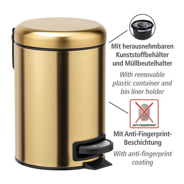 Pedálový odpadkový kôš z nehrdzavejúcej ocele v zlatej farbe 3 l Leman – Wenko-image-4