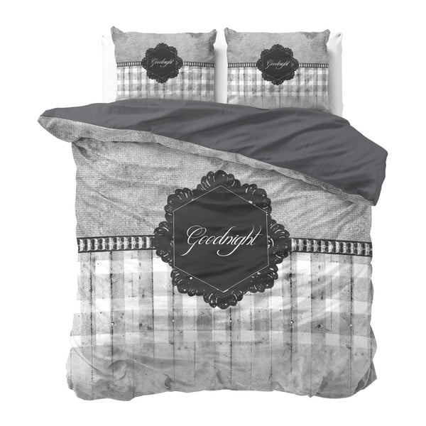 Sivé obliečky z mikroperkálu Sleeptime Goodnight, 200 x 220 cm