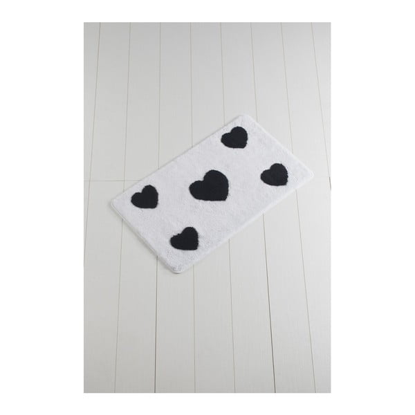Čierno-biela kúpeľňová predložka Crasso Hearts, 100 × 60 cm