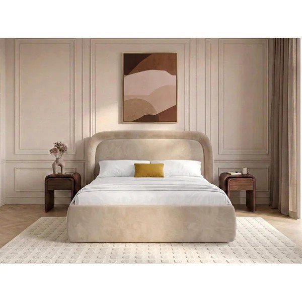 Béžová čalúnená dvojlôžková posteľ s úložným priestorom s roštom 180x200 cm Sam – Bobochic Paris-image-1