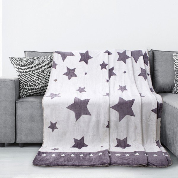 Bielosivá deka z mikroperkálu AmeliaHome Starlight, 70 × 150 cm-image-2