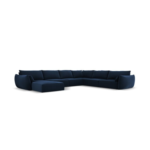 Tmavomodrá zamatová rohová pohovka (pravý roh/do "U") Vanda – Mazzini Sofas-image-2