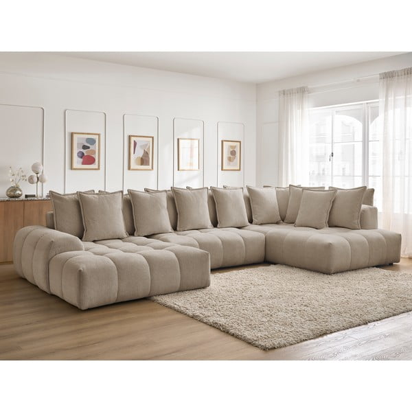 Taupe ženilková rozkladacia/s úložným priestorom rohová pohovka (pravý roh/do tvaru "U") Everest – Bobochic Paris-image-1