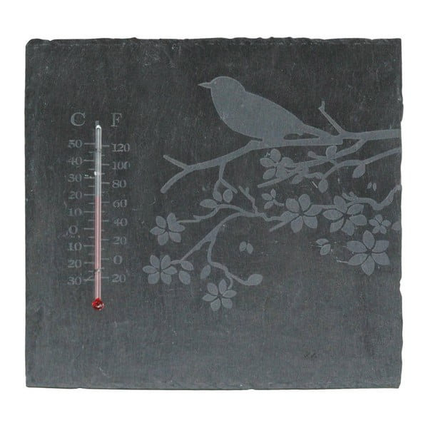 Bridlicový hranatý teplomer s motívom vtáčika Esschert Design, 22 x 22 cm