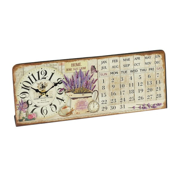 Nástenné hodiny s kalendárom Lavender, 35x14 cm