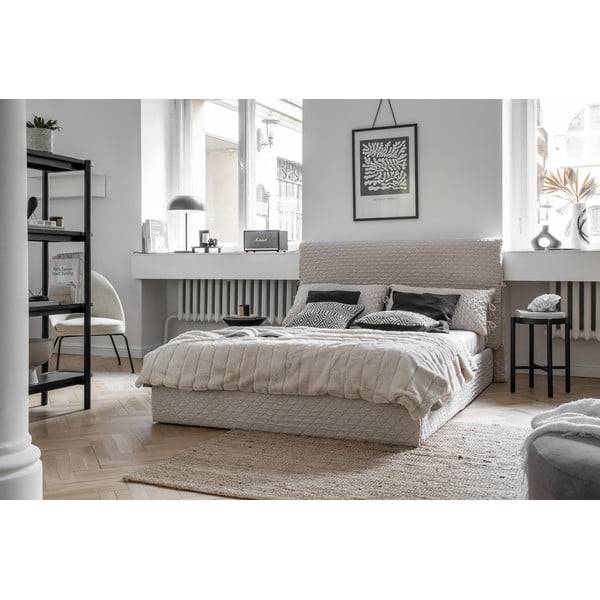 Béžová čalúnená dvojlôžková posteľ s úložným priestorom s roštom 140x200 cm Sleepy Luna – Miuform-image-1