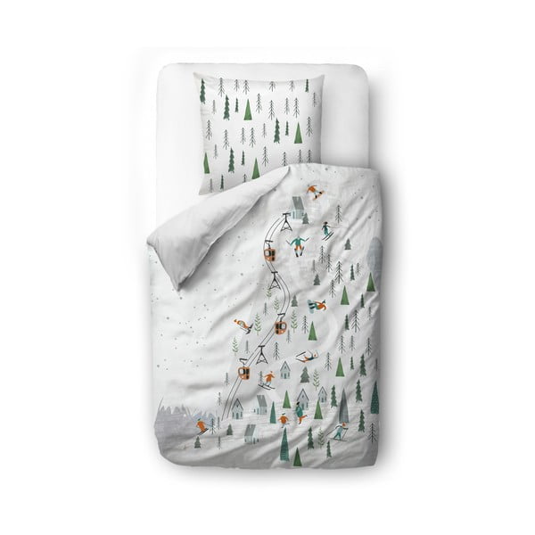 Biele obliečky na jednolôžko z bavlneného saténu 135x200 cm Ski Slope - Butter Kings
