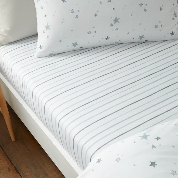 Biela napínacia bavlnená detská plachta na jednolôžko 90x190 cm Stars – Bianca