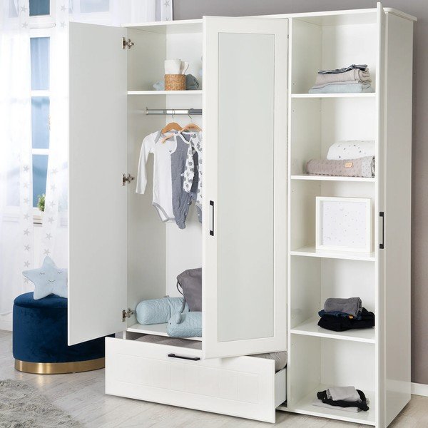 Biela detská šatníková skriňa so zrkadlom 139x190 cm Sylt – Roba-image-1