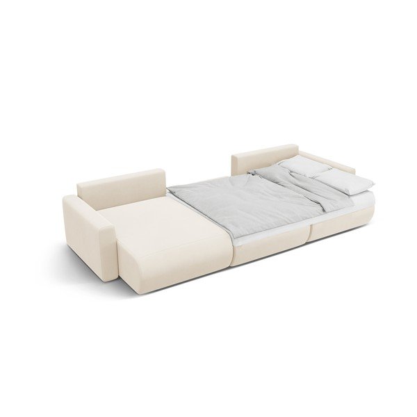 Béžová zamatová rozkladacia rohová pohovka s úložným priestorom (do "U") Belfast – Cosmopolitan Design-image-4