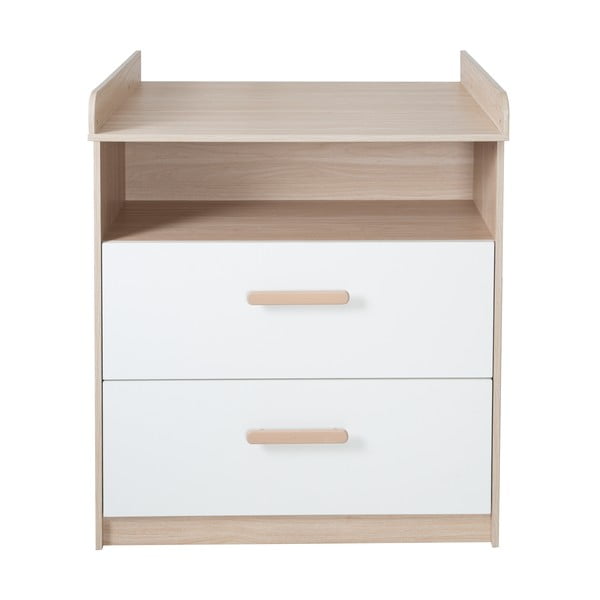 Biela/v prírodnej farbe detská komoda v dekore duba s prebaľovacím pultom 88x98x75 cm Cabane – Roba
