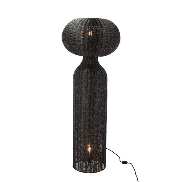 Čierna stojacia lampa s ratanovým tienidlom (výška  130 cm) Werna – Villa Collection-image-1