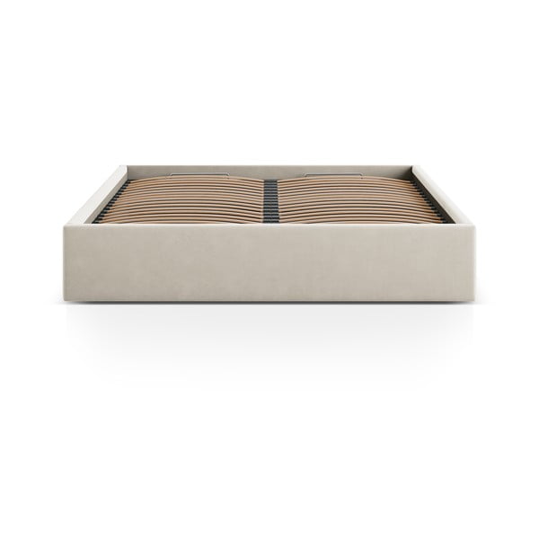 Béžová čalúnená dvojlôžková posteľ s úložným priestorom/bez čela s roštom 160x200 cm Susan – Micadoni -image-2