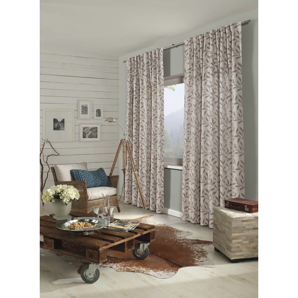 Sivo-béžový záves s prímesou ľanu 140x245 cm List – Sehlbach-image-2