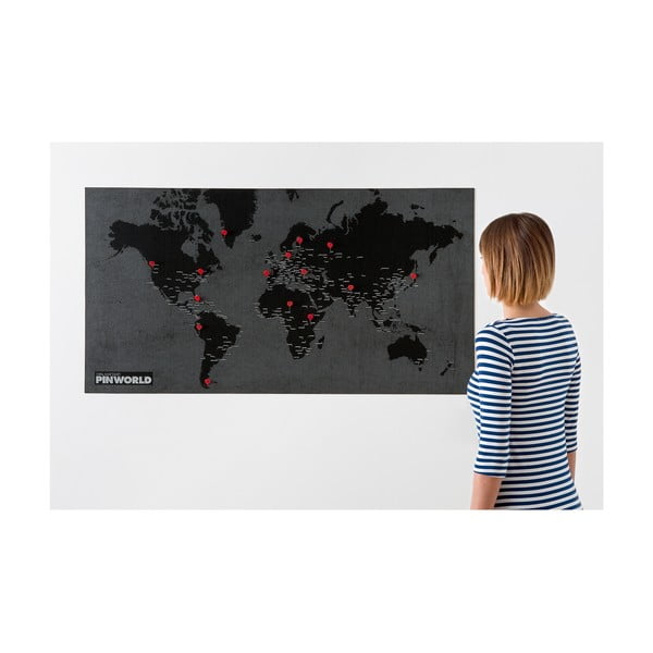 Čierna nástenná mapa sveta Palomar Pin World, 126 × 68 cm-image-1