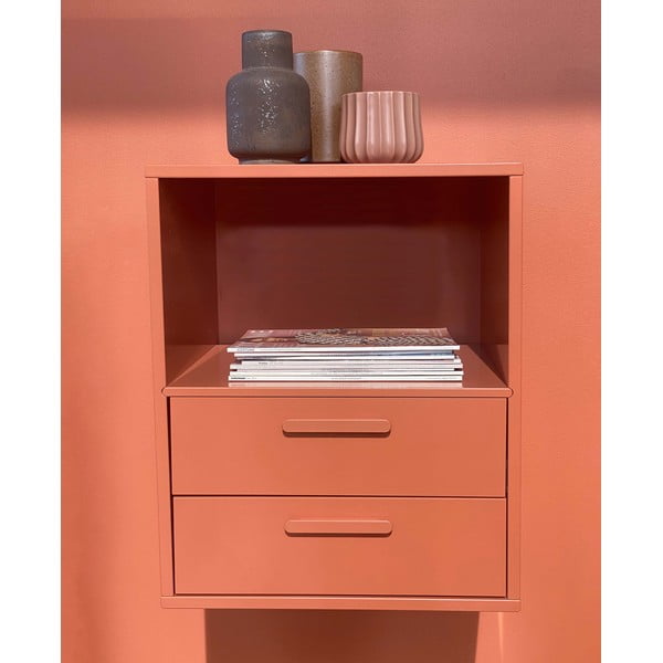 Tehlovočervený nástenný nočný stolík s 2 zásuvkami Keep by Hammel-image-1