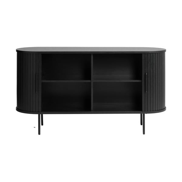 Čierna nízka komoda v dekore duba s posuvnými dverami 140x76 cm Nola – Unique Furniture-image-4