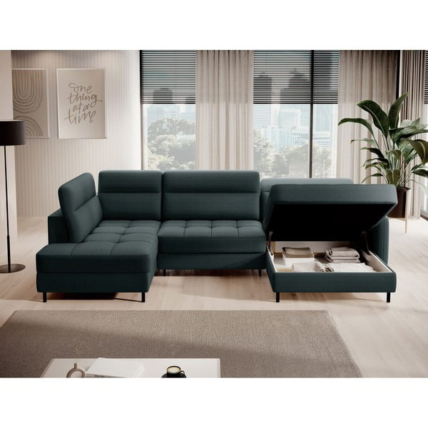 Zelená zamatová rozkladacia/s úložným priestorom rohová pohovka (ľavý roh/do tvaru "U") Berrto – ELTAP-image-3