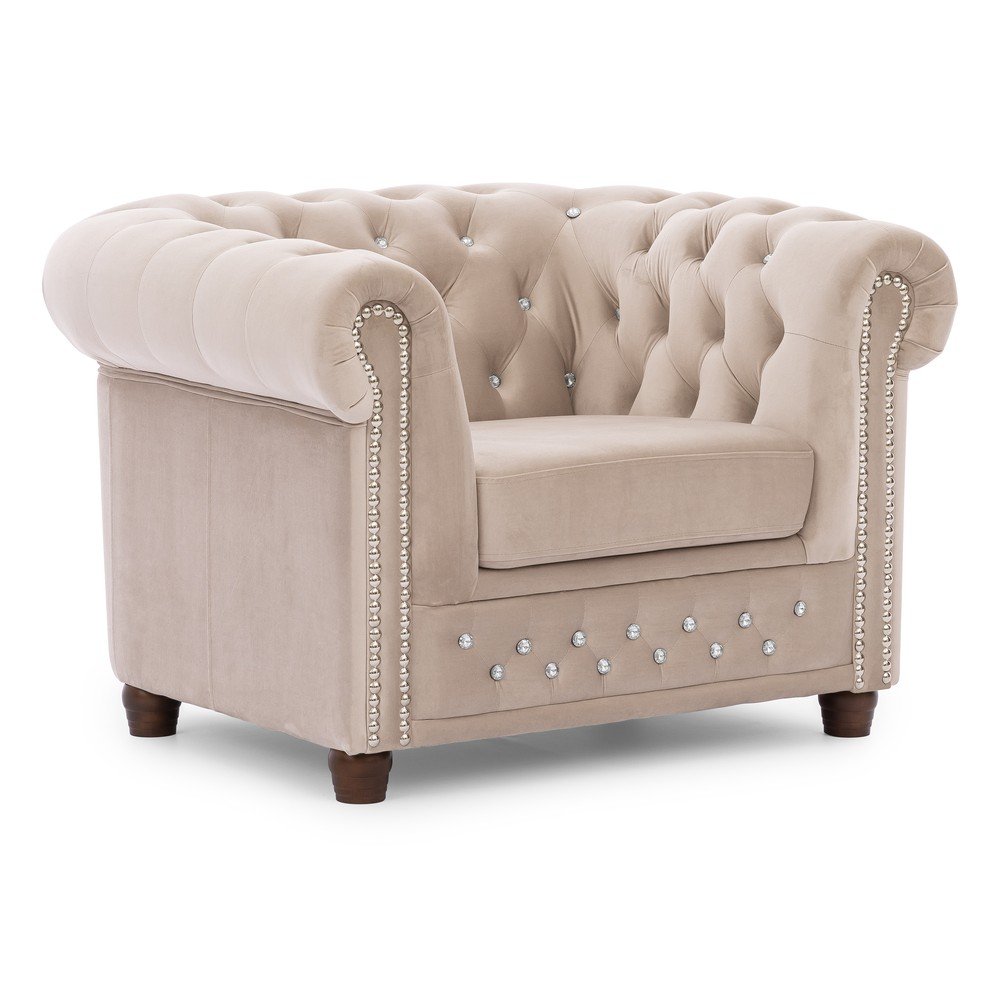 Béžové zamatové kreslo chesterfield York Blik – Ropez