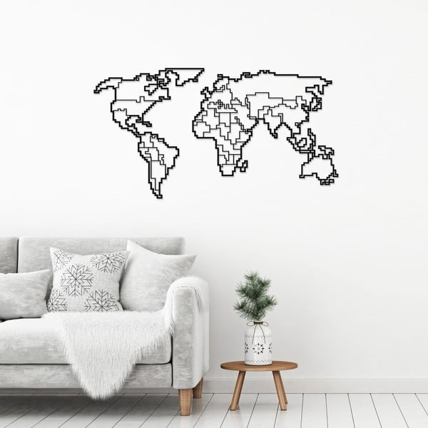 Čierna nástenná kovová dekorácia World Map