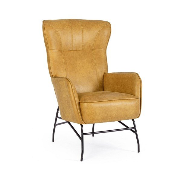 Kreslo z imitácie kože v horčicovej farbe Nasira – Bizzotto