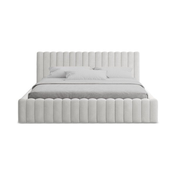 Čalúnená dvojlôžková posteľ s úložným priestorom s roštom 160x200 cm v striebornej farbe Lemi – Makamii-image-4