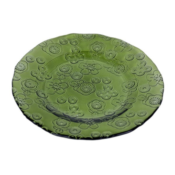 Zelený sklenený tanier Ego Dekor Flora, 20 cm