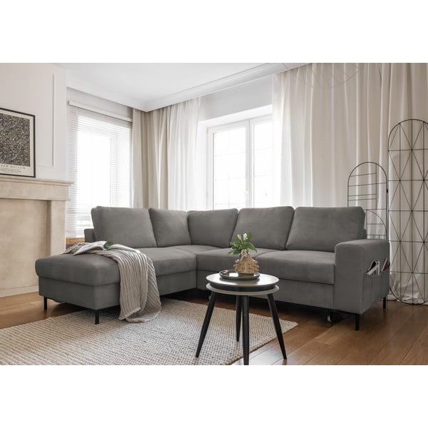 Sivá menčestrová rozkladacia rohová pohovka (ľavý roh) Lofty Lilly – Miuform-image-4