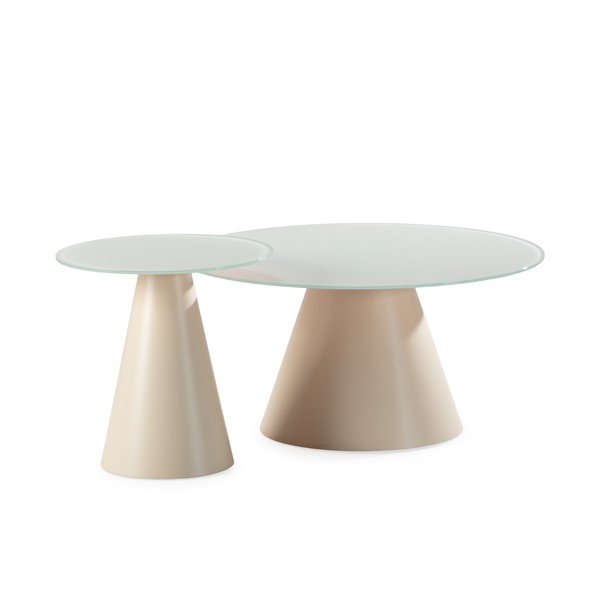 Krémovobiele okrúhle konferenčné stolíky v súprave 2 ks so sklenenou doskou ø 80 cm Vida – MOME-image-4