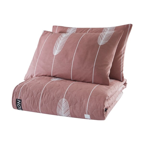 Ružová prikrývka cez posteľ s 2 obliečkami na vankúš z ranforce bavlny Mijolnir Modena, 225 x 240 cm