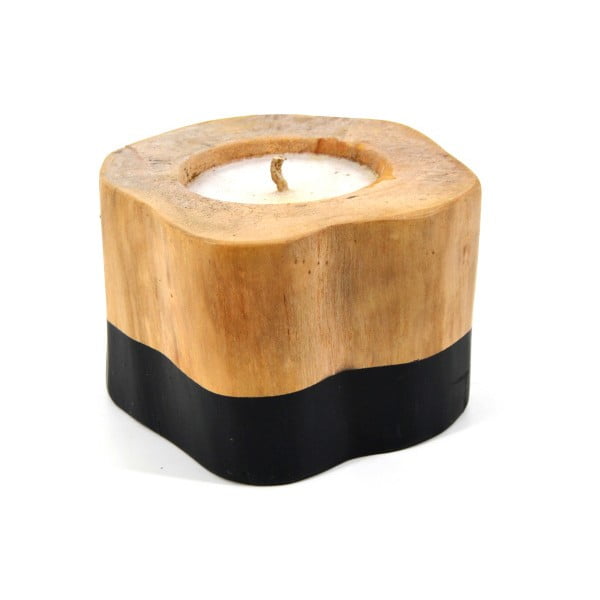 Stredne veľká sviečka z teakového dreva s čiernym detailom Moycor Masella