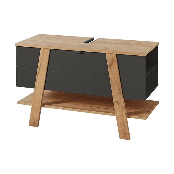 Tmavosivá skrinka pod umývadlo v dekore duba 111x67 cm Avellino - Germania-image-3