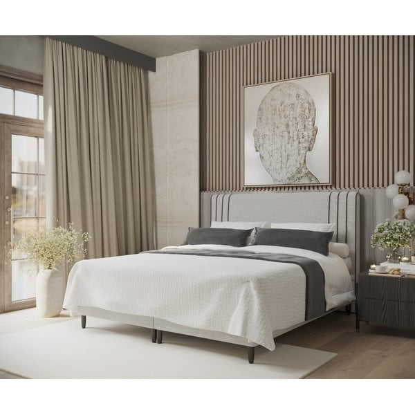 Svetlosivá čalúnená dvojlôžková posteľ s úložným priestorom 140x200 cm Musca – Maison de Rêve-image-1