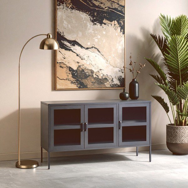 Sivá oceľová vitrína 140x80x45 cm Acier – Premier Housewares-image-3