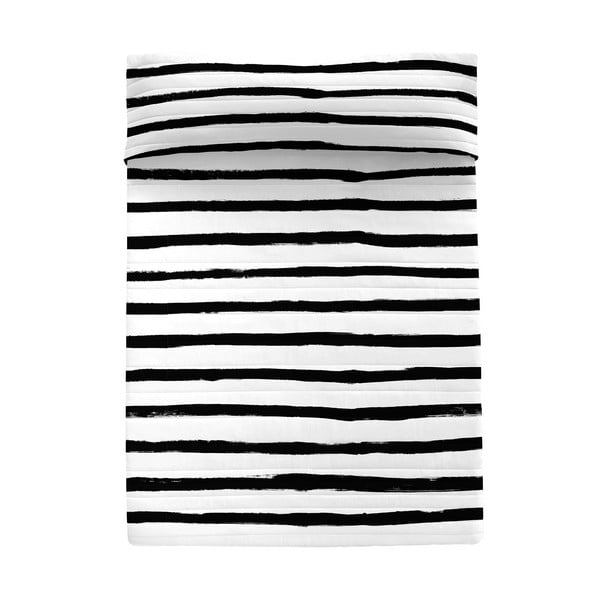 Čierno-biely bavlnený prešívaný pléd 250x260 cm Stripes – Blanc
