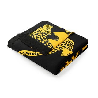 Žlto-čierna deka s prímesou bavlny AmeliaHome Cheetah, 150 x 200 cm
