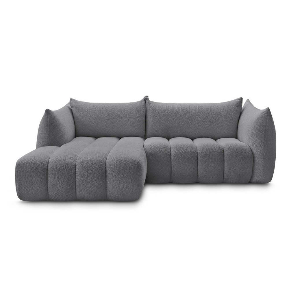 Sivá rohová pohovka z textílie buklé (ľavý roh/s leňoškou) Azra – Bobochic Paris