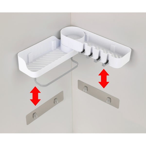 Biela rohová samodržiaca kúpeľňová polička - Maximex-image-4