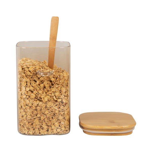 Hnedá sklenená dóza s dreveným vekom a lyžicou PT LIVING Canister, výška 16 cm-image-2